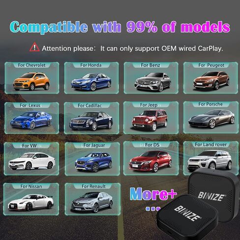 Binize Wireless CarPlay Android AUTO Multimedia Video Box 4G Cellular,4GB+64GB,8Core,Android System,Built-in Navigation,Support SIM&TF Card Bluetooth Only Support Car with OEM Wired CarPlay in Saudi Arabia