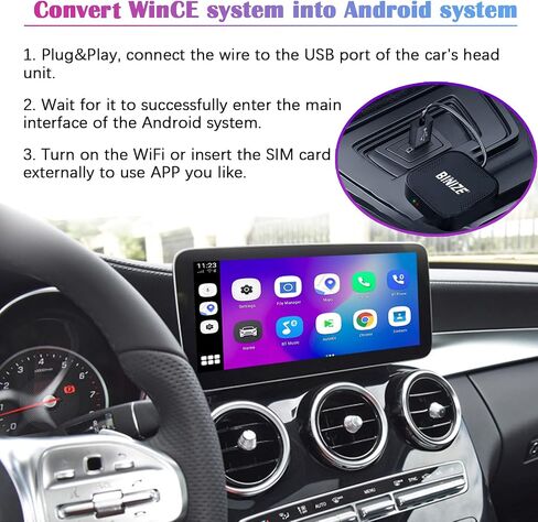 Binize Wireless CarPlay Android AUTO Multimedia Video Box 4G Cellular,4GB+64GB,8Core,Android System,Built-in Navigation,Support SIM&TF Card Bluetooth Only Support Car with OEM Wired CarPlay in Saudi Arabia