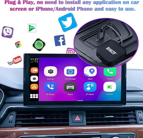 Binize Wireless CarPlay Android AUTO Multimedia Video Box 4G Cellular,4GB+64GB,8Core,Android System,Built-in Navigation,Support SIM&TF Card Bluetooth Only Support Car with OEM Wired CarPlay in Saudi Arabia