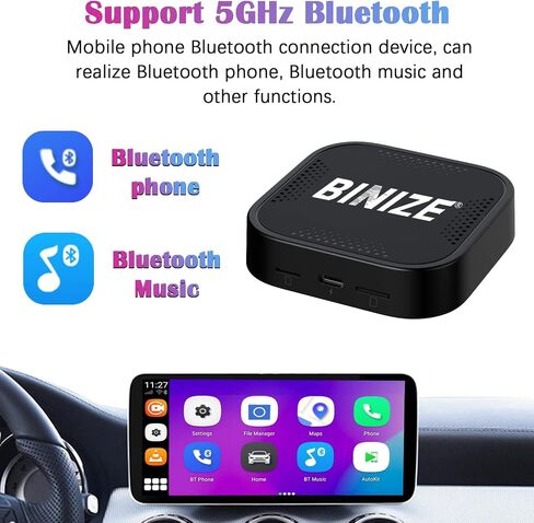Binize Wireless CarPlay Android AUTO Multimedia Video Box 4G Cellular,4GB+64GB,8Core,Android System,Built-in Navigation,Support SIM&TF Card Bluetooth Only Support Car with OEM Wired CarPlay in Saudi Arabia