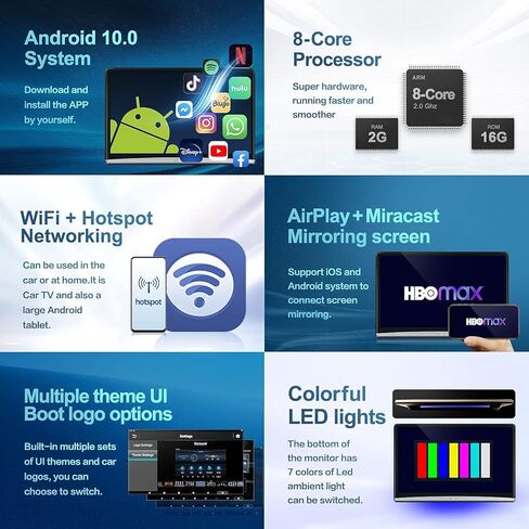 شاشة 13.3 انش 4K مطورة 8 نواة اندرويد 10.0، شاشة لمسند الراس متعددة الوظائف للسيارة تدعم شاشة لمس 1080P وواي فاي وبلوتوث ومنفذ HDMI وراديو اف ام ومشغل فيديو ميرور لينك (2 جيجا رام 16 جيجا روم (قطعتان) in Kuwait