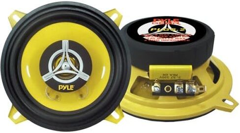 Pyle Car Three Way Speaker System - Pro 6.5 Inch 280 Watt 4 Ohm Mid Tweeter Component Audio Sound Speakers For Car Stereo w/ 40 Oz Magnet, 2.25" Mount Depth Fits Standard OEM - Pyle PLG6.3 (Pair),Yellow/Black in Kuwait