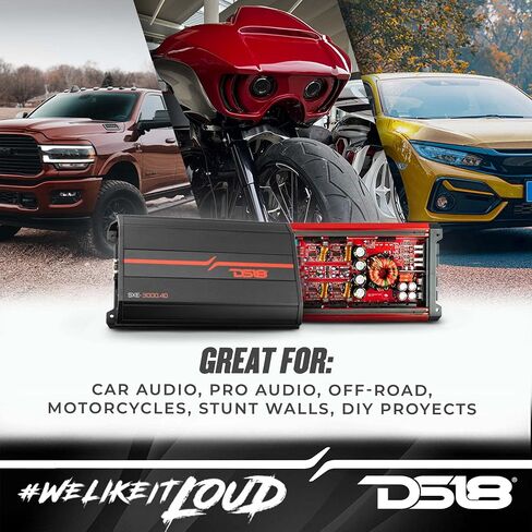 DS18 SXE-1200.4/RD Car Amplifier Stereo Full-Range Class A/B 4-Channel 60x4 RMS @4 OHM 1200 Watts - Powerful and Compact Amp for Speakers in Car Audio System in Kuwait