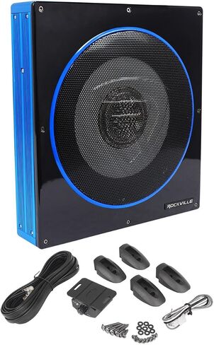 Rockville RW10CA 10" 2-Ohm Slim Powered Under-Seat Car Subwoofer | 800W Peak, 200W RMS, Bass Knob, Auto Turn-On, Variable LPF, Bass Boost, Phase Switch, Deep Bass in Kuwait