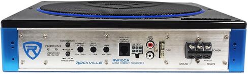 Rockville RW10CA 10" 2-Ohm Slim Powered Under-Seat Car Subwoofer | 800W Peak, 200W RMS, Bass Knob, Auto Turn-On, Variable LPF, Bass Boost, Phase Switch, Deep Bass in Kuwait