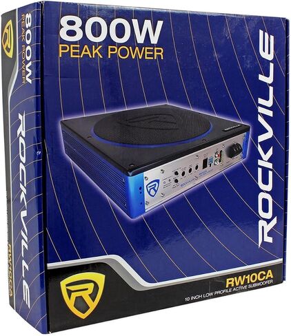 Rockville RW10CA 10" 2-Ohm Slim Powered Under-Seat Car Subwoofer | 800W Peak, 200W RMS, Bass Knob, Auto Turn-On, Variable LPF, Bass Boost, Phase Switch, Deep Bass in Kuwait