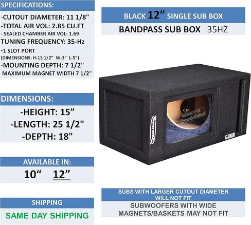 12" Single Vented Slot Ported Bandpass Sub Box Subwoofer Enclosure Speaker Box Ground Shaker in Saudi Arabia
