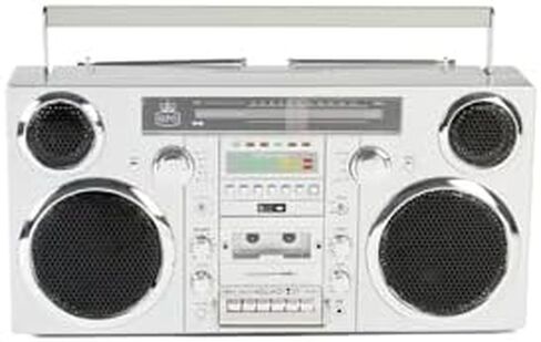 GPO Brooklyn 1980S-Style Portable Boombox - CD Player, Cassette Player, FM Radio, USB, Wireless Bluetooth Speaker - Silver in Kuwait