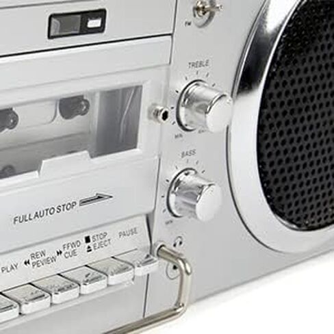 GPO Brooklyn 1980S-Style Portable Boombox - CD Player, Cassette Player, FM Radio, USB, Wireless Bluetooth Speaker - Silver in Kuwait