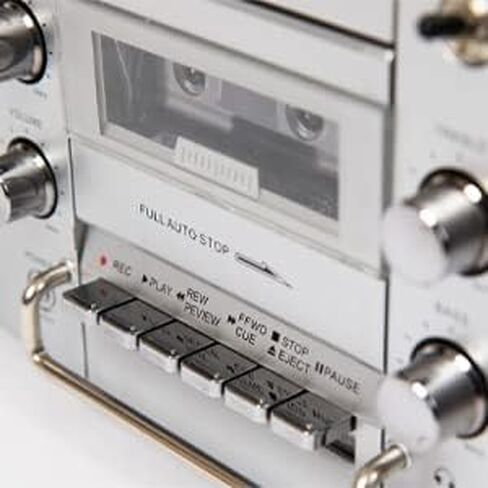 GPO Brooklyn 1980S-Style Portable Boombox - CD Player, Cassette Player, FM Radio, USB, Wireless Bluetooth Speaker - Silver in Kuwait