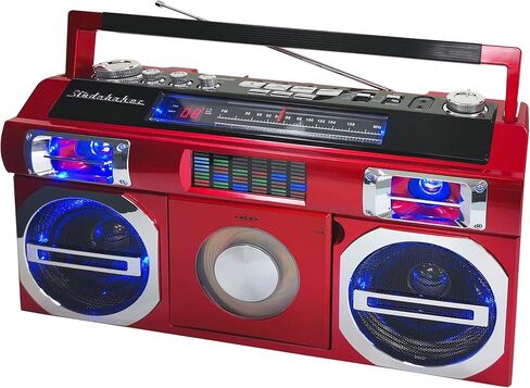 Studebaker SB2145B 80's Retro Street Bluetooth Boombox مع راديو FM ومشغل أقراص مضغوطة ومعادل LED وطاقة 10 وات RMS وAC/DC in Kuwait