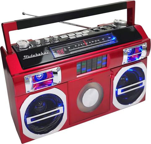 Studebaker SB2145B 80's Retro Street Bluetooth Boombox مع راديو FM ومشغل أقراص مضغوطة ومعادل LED وطاقة 10 وات RMS وAC/DC in Kuwait