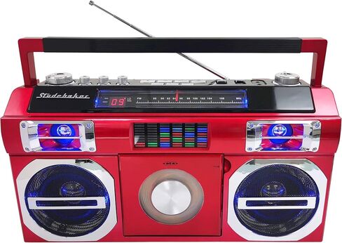Studebaker SB2145B 80's Retro Street Bluetooth Boombox مع راديو FM ومشغل أقراص مضغوطة ومعادل LED وطاقة 10 وات RMS وAC/DC in Kuwait