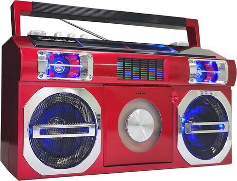 Studebaker SB2145B 80's Retro Street Bluetooth Boombox مع راديو FM ومشغل أقراص مضغوطة ومعادل LED وطاقة 10 وات RMS وAC/DC in Kuwait