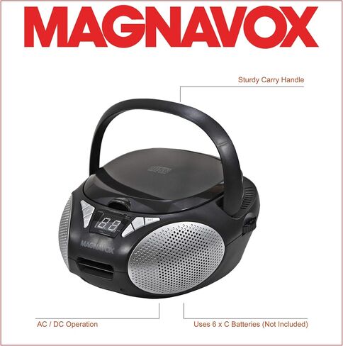 Magnavox MD6924 Portable Top Loading CD Boombox with AM/FM Stereo Radio in Black | CD-R/CD-RW Compatible | LED Display | AUX Port Supported | Programmable CD Player | in Saudi Arabia