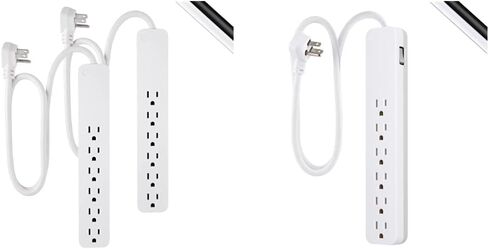 GE Pro 6-Outlet Surge Protector 2 Pack, 2 Ft Extension Cord, White, 46867 & 6-Outlet Surge Protector, 4 Ft Extension Cord, Power Strip, 800 Joules, Flat Plug, Twist-to-Close Safety Covers, White in Kuwait