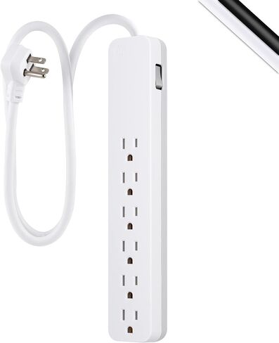 GE Pro 6-Outlet Surge Protector 2 Pack, 2 Ft Extension Cord, White, 46867 & 6-Outlet Surge Protector, 4 Ft Extension Cord, Power Strip, 800 Joules, Flat Plug, Twist-to-Close Safety Covers, White in Kuwait