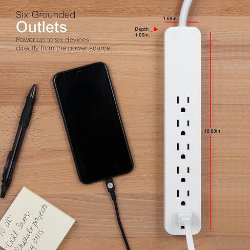 GE Pro 6-Outlet Surge Protector 2 Pack, 2 Ft Extension Cord, White, 46867 & 6-Outlet Surge Protector, 4 Ft Extension Cord, Power Strip, 800 Joules, Flat Plug, Twist-to-Close Safety Covers, White in Kuwait