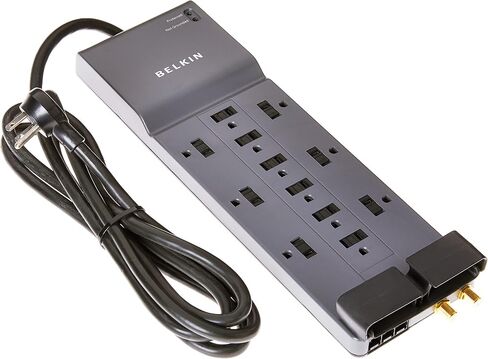 Belkin Power Strip Surge Protector - 12 AC Multiple Outlets & 8 ft Long Flat Plug Heavy Duty Extension Cord for Home, Office, Travel, Computer, Laptop & Phone Charging Brick (3,940 Joules), Pack of 3 in Kuwait