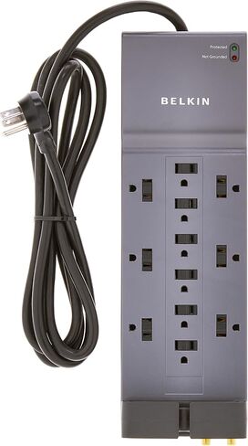 Belkin Power Strip Surge Protector - 12 AC Multiple Outlets & 8 ft Long Flat Plug Heavy Duty Extension Cord for Home, Office, Travel, Computer, Laptop & Phone Charging Brick (3,940 Joules), Pack of 3 in Kuwait