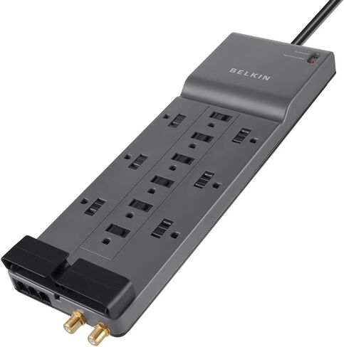 Belkin Power Strip Surge Protector - 12 AC Multiple Outlets & 8 ft Long Flat Plug Heavy Duty Extension Cord for Home, Office, Travel, Computer, Laptop & Phone Charging Brick (3,940 Joules), Pack of 3 in Kuwait