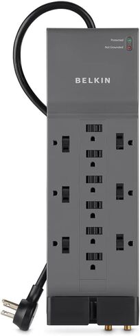 Belkin Power Strip Surge Protector - 12 AC Multiple Outlets & 8 ft Long Flat Plug Heavy Duty Extension Cord for Home, Office, Travel, Computer, Laptop & Phone Charging Brick (3,940 Joules), Pack of 3 in Kuwait