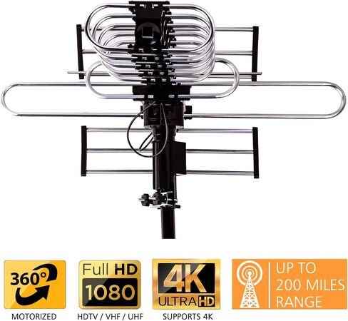 [Newest 2020] Five Star Outdoor Digital Amplified HDTV Antenna - up to 200 Mile Long Range,Directional 360 Degree Rotation,HD 4K 1080P FM Radio, Supports 5 TVs Plus Installation Kit and Mounting Pole in Saudi Arabia