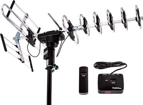 [Newest 2020] Five Star Outdoor Digital Amplified HDTV Antenna - up to 200 Mile Long Range,Directional 360 Degree Rotation,HD 4K 1080P FM Radio, Supports 5 TVs Plus Installation Kit and Mounting Pole in Saudi Arabia