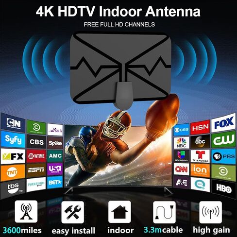 TV Antenna Digital Antenna for TV 2023 Newest Portable HD Antenna Indoor Support 4K 1080p for All Older/Smart TV Smart 360°Signal Reception Switch Amplifier Signal Booster -16.5 ft Coax HDTV Cable in Saudi Arabia
