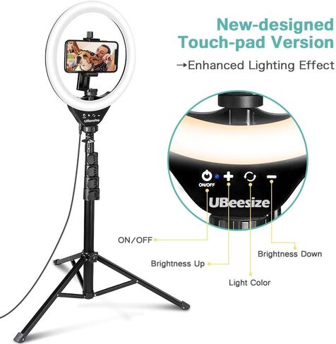 UBeesize 10’’ Ring Light with Tripod, Selfie Ring Light with 62’’ Tripod Stand, Light Ring for Video Recording ＆ Live Streaming(YouTube, Instagram, TIK Tok), Compatible with Phones and Cameras in Saudi Arabia