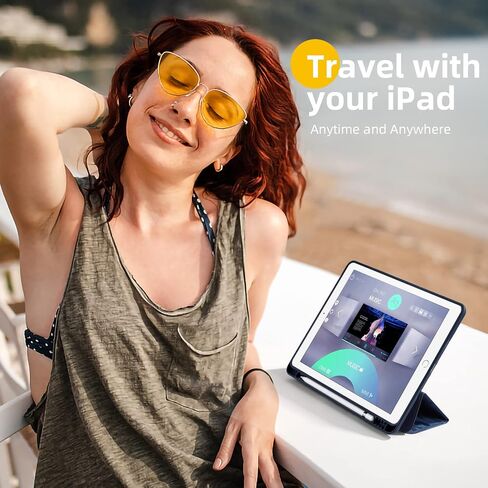 Akkerds for iPad 9th/8th/7th Generation Case 10.2 Inch, Sky Blue | With Pencil Holder, for iPad 10.2 Case 2021/2020/2019, Soft TPU Back, Slim Trifold Stand Protective Cover, Auto Sleep/Wake in Kuwait