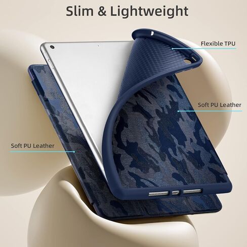 Akkerds for iPad 9th/8th/7th Generation Case 10.2 Inch, Sky Blue | With Pencil Holder, for iPad 10.2 Case 2021/2020/2019, Soft TPU Back, Slim Trifold Stand Protective Cover, Auto Sleep/Wake in Kuwait