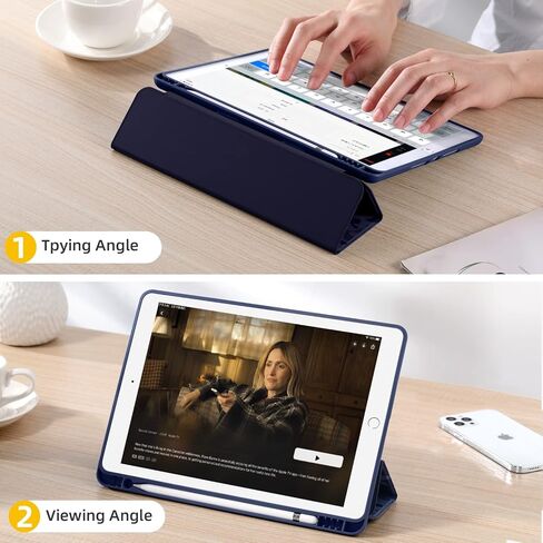 Akkerds for iPad 9th/8th/7th Generation Case 10.2 Inch, Sky Blue | With Pencil Holder, for iPad 10.2 Case 2021/2020/2019, Soft TPU Back, Slim Trifold Stand Protective Cover, Auto Sleep/Wake in Kuwait