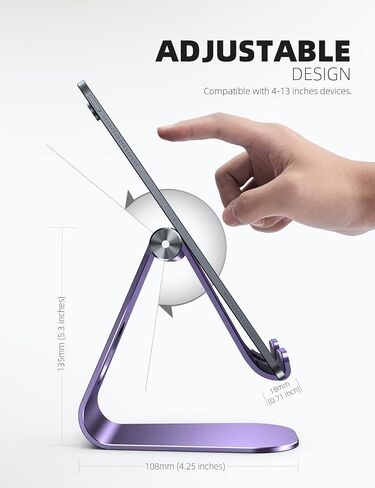 Lamicall iPad Stand Adjustable Tablet Holder, Sturdy Aluminum, Multi-Angle | Dock Stand for 4-13" iPad Pro Air Mini Kindle Tab Switch, All Aluminum Metal, Multi-Angle, Sturdy, Office Desk Accessories in Kuwait
