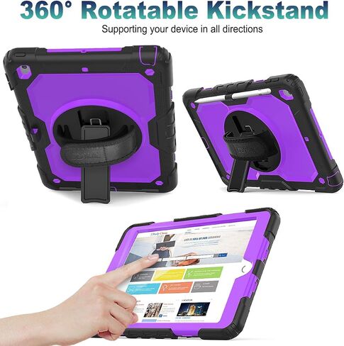 SEYMAC stock Case for iPad 9th/ 8th/ 7th Generation 10.2'', Shockproof with Screen Protector, Pencil Holder [360° Rotating Hand Strap] & Stand, for iPad 10.2 inch 2021-2019 (Black) in Kuwait