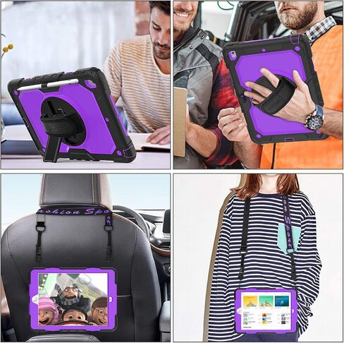 SEYMAC stock Case for iPad 9th/ 8th/ 7th Generation 10.2'', Shockproof with Screen Protector, Pencil Holder [360° Rotating Hand Strap] & Stand, for iPad 10.2 inch 2021-2019 (Black) in Kuwait