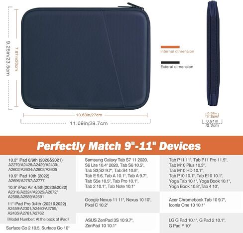 MoKo 9-11 Inch Tablet Sleeve Bag Carrying Case with Accessory Pocket | Fits iPad Air 11-inch M4, iPad Pro 11-inch M5, iPad A16 11-inch, iPad 10/9/8/7th and Tab S9/S8 11-inch, Dark Gray in Kuwait