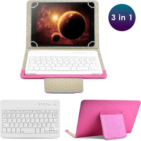 DETUOSI Universal 8.0 inch Android Tablet Case with Keyboard, Removable Wireless Bluetooth Keyboard + PU Leather Folio Book Cover + Stand, Travel Portable Sleeve for iOS/Android/Windows System Tablet in Kuwait