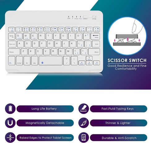 DETUOSI Universal 8.0 inch Android Tablet Case with Keyboard, Removable Wireless Bluetooth Keyboard + PU Leather Folio Book Cover + Stand, Travel Portable Sleeve for iOS/Android/Windows System Tablet in Kuwait