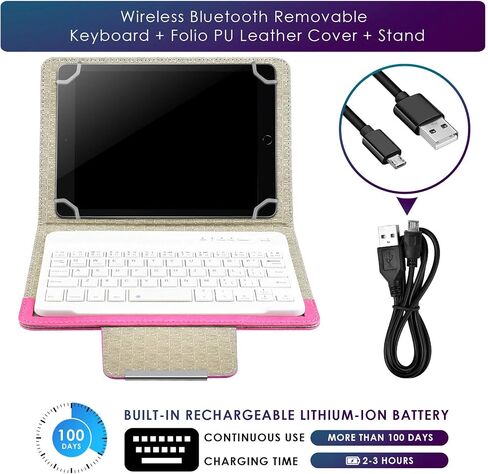 DETUOSI Universal 8.0 inch Android Tablet Case with Keyboard, Removable Wireless Bluetooth Keyboard + PU Leather Folio Book Cover + Stand, Travel Portable Sleeve for iOS/Android/Windows System Tablet in Kuwait