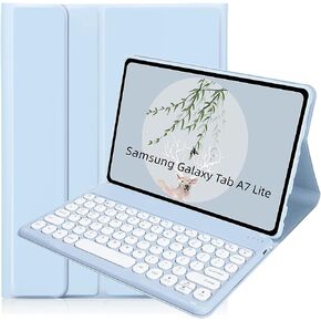 Keyboard Case for Samsung Galaxy Tab A7 Lite 8.7" 2021, Candy Colors Detachable Round Keys Wireless Keyboard (USB C Port) Slim Cover for Model SM-T220 T225 T227 (Deep Green)