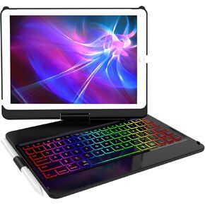 حافظة GGH iPad 10.2 مع لوحة مفاتيح لجهاز iPad 9th 2021/8th 2020/7th 2019/Air 3/Pro 10.5 بوصة، 10 ألوان بإضاءة خلفية بلوتوث iPad 9th Keyboard، حافظة iPad الجيل التاسع قابلة للدوران 360 درجة مع حامل أقلام (أزرق)