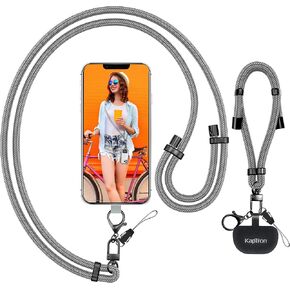 Kaptron 2Pcs Cell Phone Lanyard: Universal Adjustable Crossbody Phone Strap and Wrist Strap, with 2 Lobster Clips and 2 Tether Patches, Compatible with Most iPhone and Android Smartphones (Gray) in Kuwait