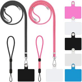 Cell Phone Lanyard, Universal 2× Crossbody Lanyard for Women, 2× Wrist Phone Strap and 5× Connectors Compatible with Most Phones (Black Black)