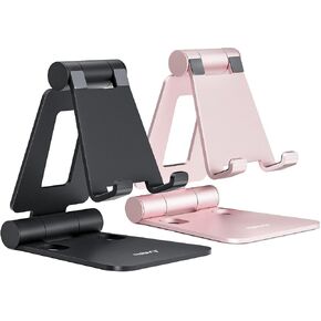Nulaxy 2 Pack Aluminum Dual Folding Cell Phone Stand for Desk, Black&Silver in Saudi Arabia