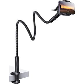 سرير حامل هاتف Lamicall Gooseneck - [أحدث مضفر من النايلون] ذراع مرن، الطول الإجمالي 38 بوصة، مشبك مشبك قابل للتعديل 360 درجة، حامل تثبيت للهاتف الخلوي العلوي للسرير، المكتب، الهاتف المحمول 4-7 بوصة in Kuwait