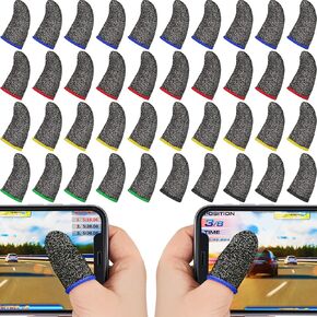 30 Piece Finger Sleeve for Gaming Mobile Game Controller Finger Thumb Sleeve Anti Sweat Breathable Seamless Touchscreen Finger Cover Silver Fiber for Phone Game(Assorted Colors)