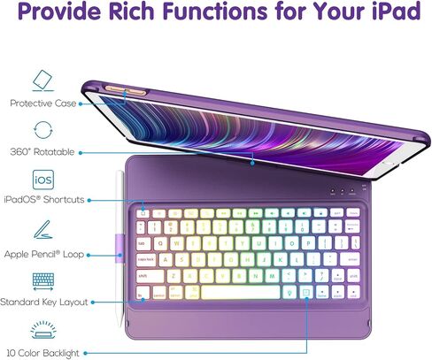 GGH Keyboard Case for iPad 10.2 Inch 9th/8th/7th Gen, Purple in Kuwait