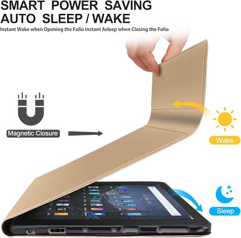 حافظة لوحة مفاتيح KVAGO لجهاز Fire HD 10 وFire HD 10 Plus Tablet (الجيل الحادي عشر) 2021 مقاس 10.1 بوصة، لوحة مفاتيح بلوتوث قابلة للفصل مع إضاءة خلفية بـ 7 ألوان، غطاء فوليو ذكي واقٍ من جلد البولي يوريثان، ذهبي in Kuwait