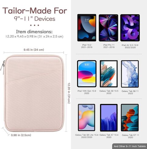 Dadanism 9-11 Inch Tablet Sleeve Bag Carrying Case, Black | Fits iPad (A16) 11th Gen 11", iPad 10th Gen 10.9" Air 5/4, iPad Air M4/Pro 11", iPad 9/8/7th 10.2", Galaxy Tab A11+ Plus 11" in Kuwait